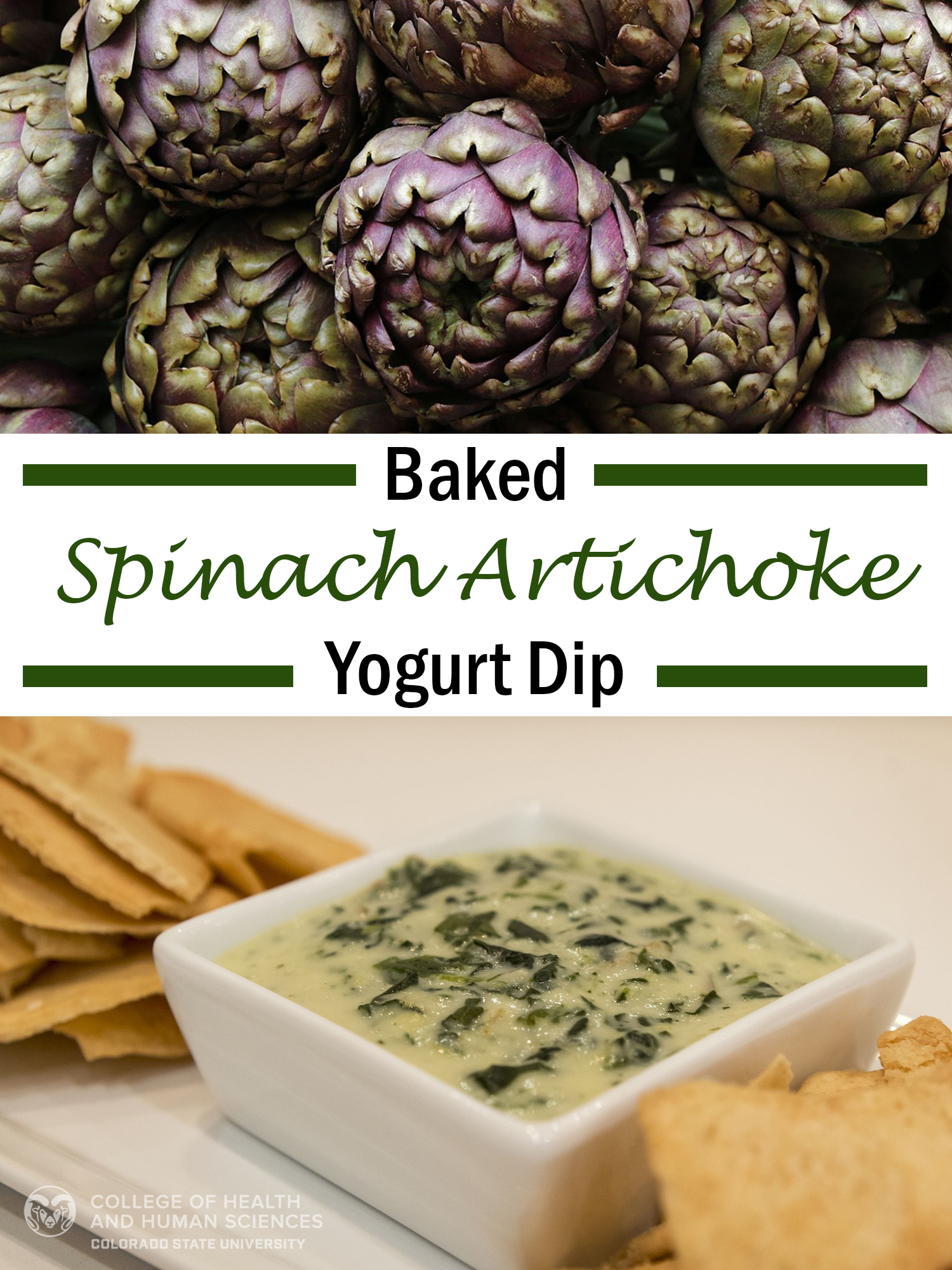 Baked spinach artichoke yogurt dip graphic
