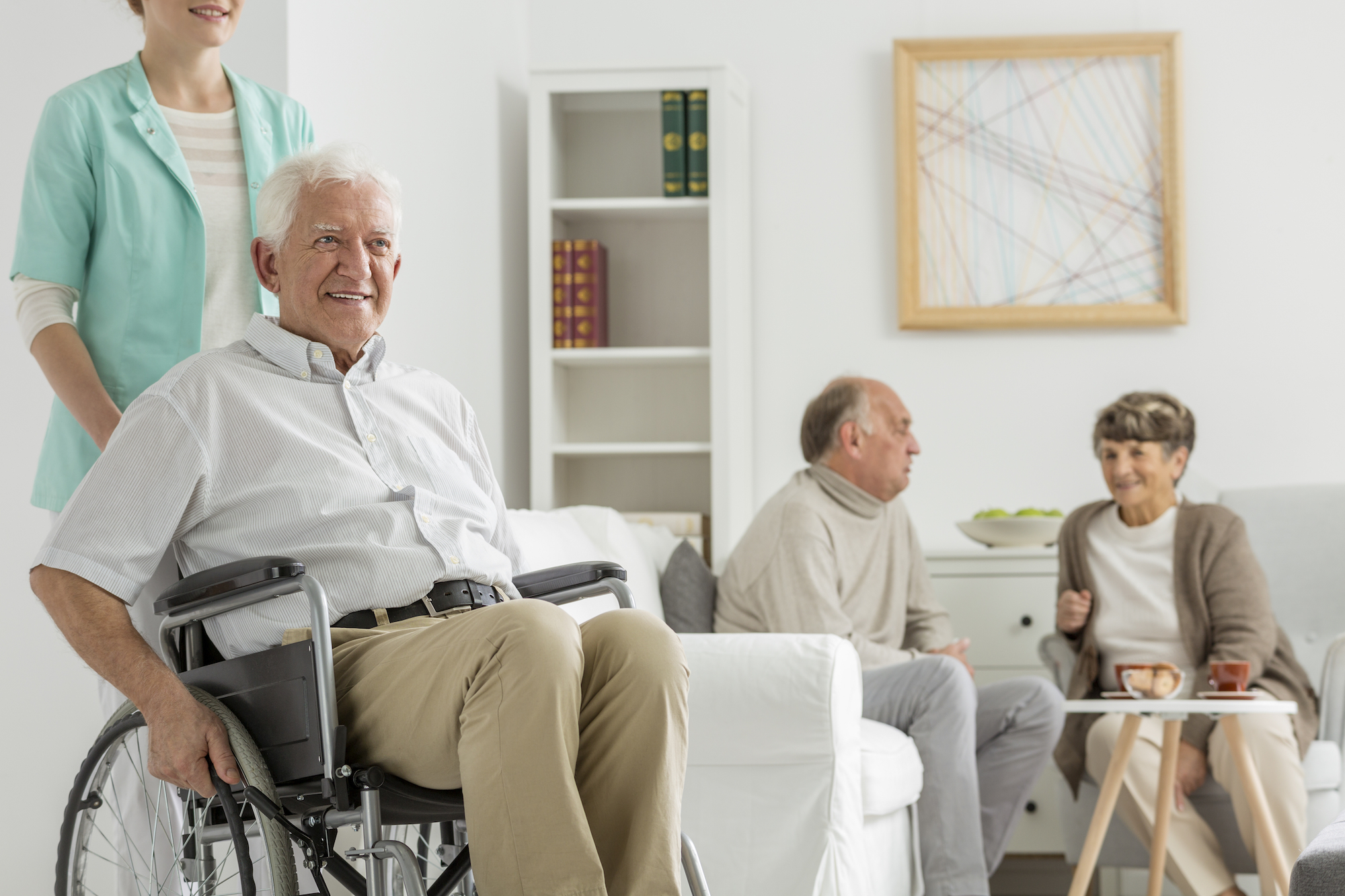 happy seniors in nursing home