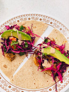 Tortilla with avocado and cabbage