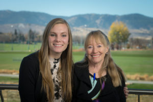 Jane Sullivan (right) poses for a photo with her scholarship recipient.
