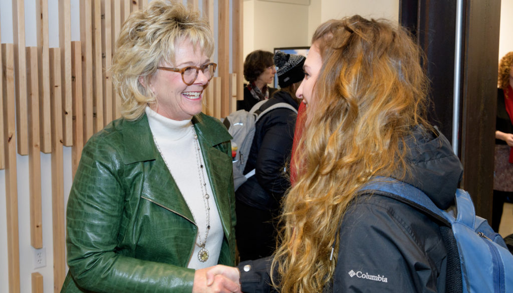 Students from the College of Health and Human Sciences are welcomed back on campus at the opening of the new Nancy Richardson Design Center, January 22, 2019.