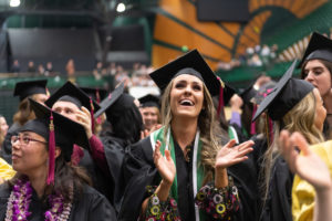 Student celebrating at commencement