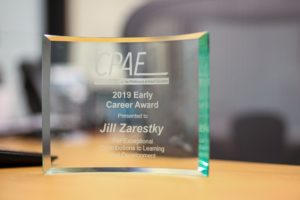 Glass CPAE award on Jill Zarestky's desk.