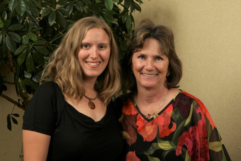 Scholarship recipient (left) and Prue Kaley (right) at the 2008 scholarship dinner