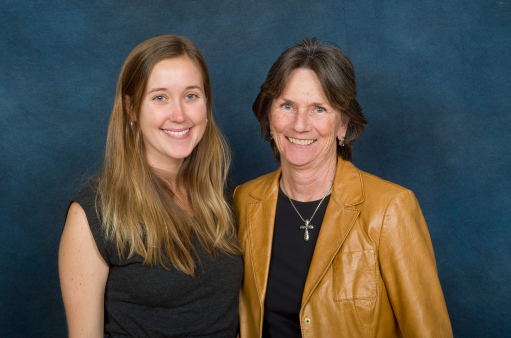 Scholarship recipient (left) and Prue Kaley (right) at the 2008 scholarship dinner