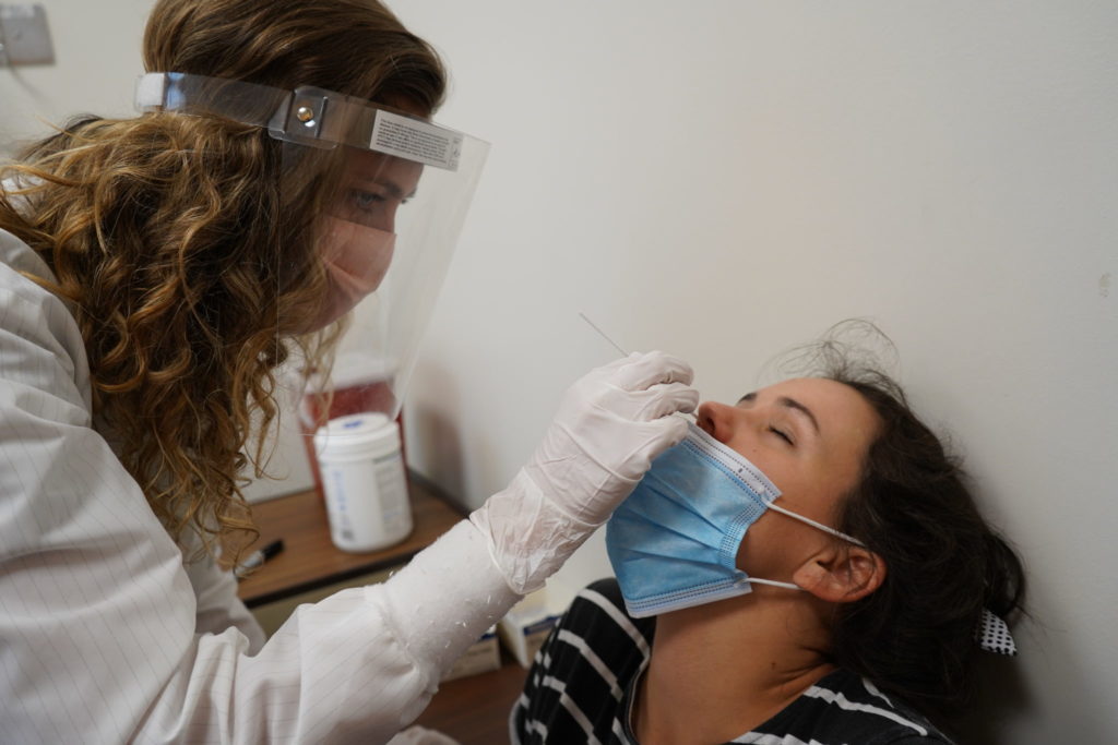 Study participant getting a nasal COVID-19 test