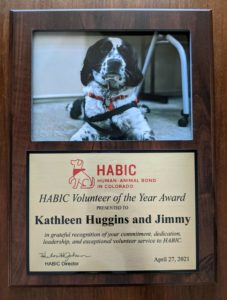 award plaque for human-animal bond in colorado's volunteer of the year