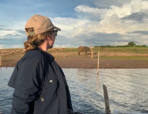 Savannah Ager and a typical sunset elephant sighting at Lake Kariba, Zimbabwe