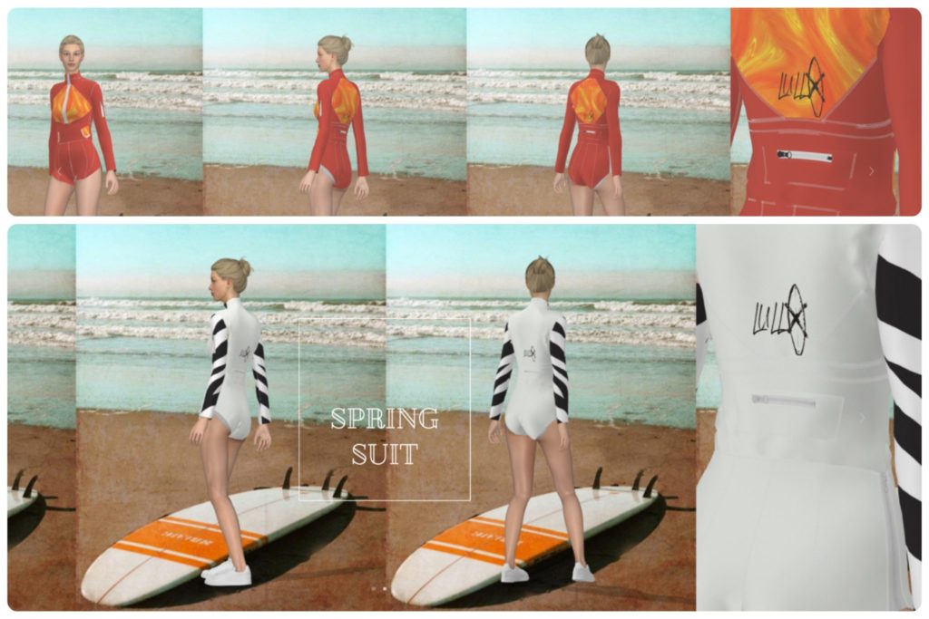 a series of CLO 3d renderings of adaptive surf apparel