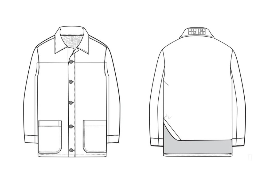 Flat drawings of a utility jacket by Dylan Frost