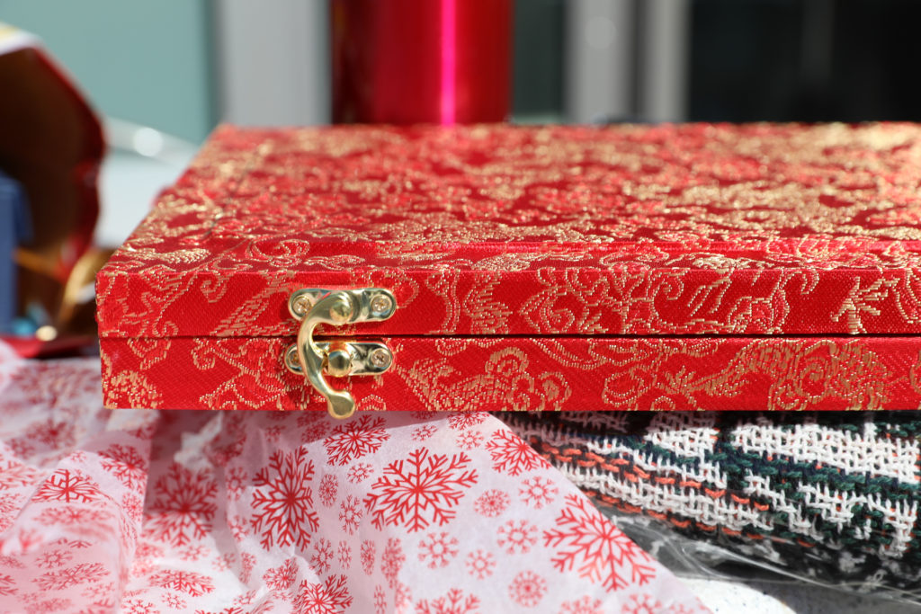 Dr. Barrett gift, red box with gold detailing
