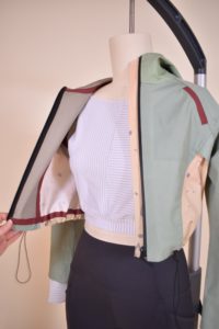 view of the inside of the jacket and the cropped jacket designed by Elise Hadjis