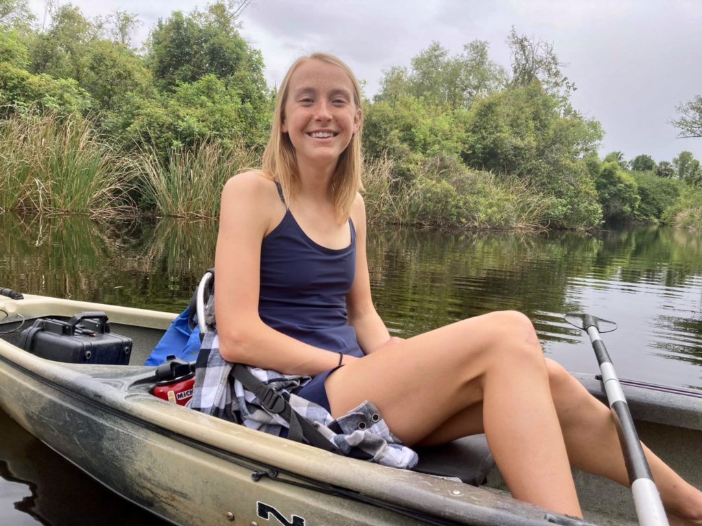 Cecelia Schmitt is pictured in a kayak.