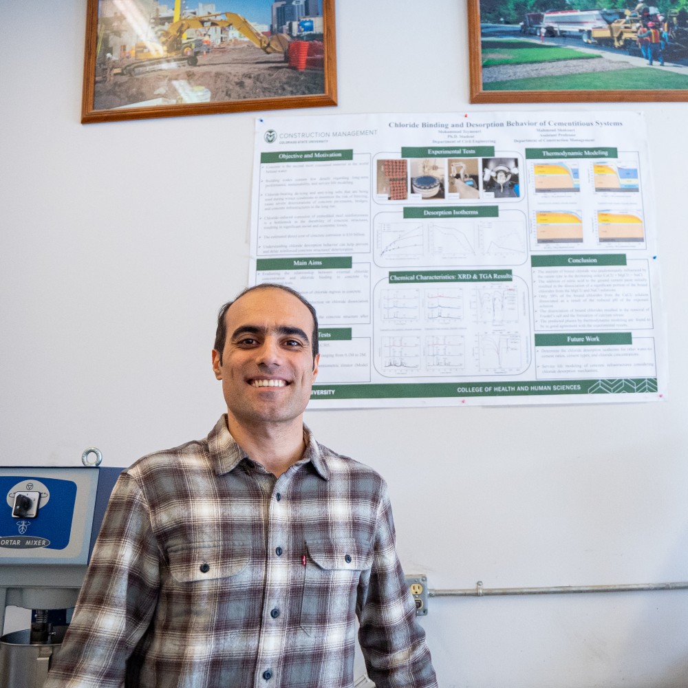Mohammed Teymouri, 2023 CHHS Dean's Fellow, in front of his research poster