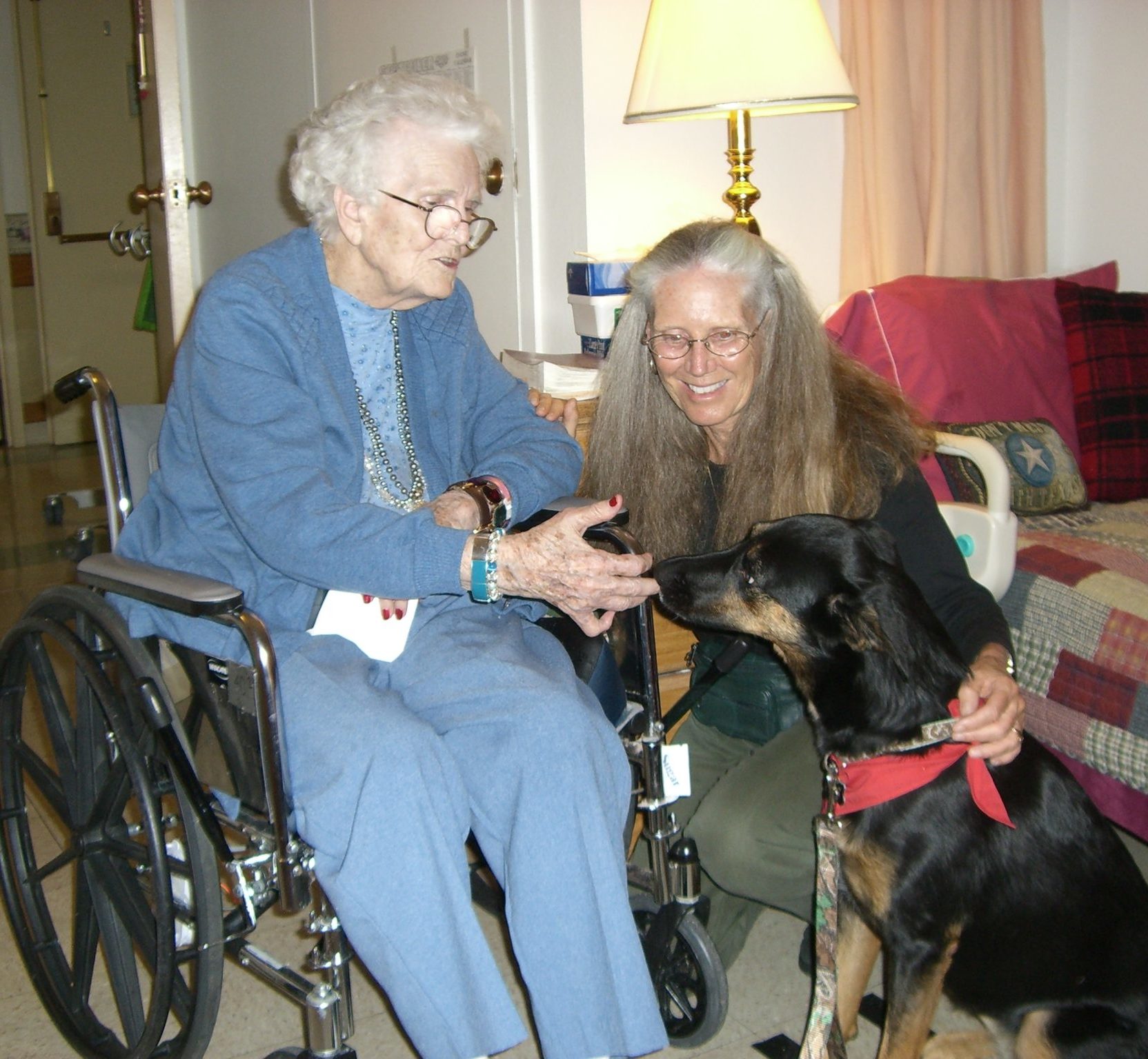 human-animal bond in colorado volunteer and dog with a nursing home resident