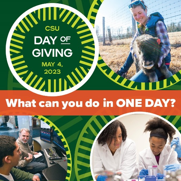 A graphic for CSU Day of Giving asking 'What can you do in one day?' with circular images of students