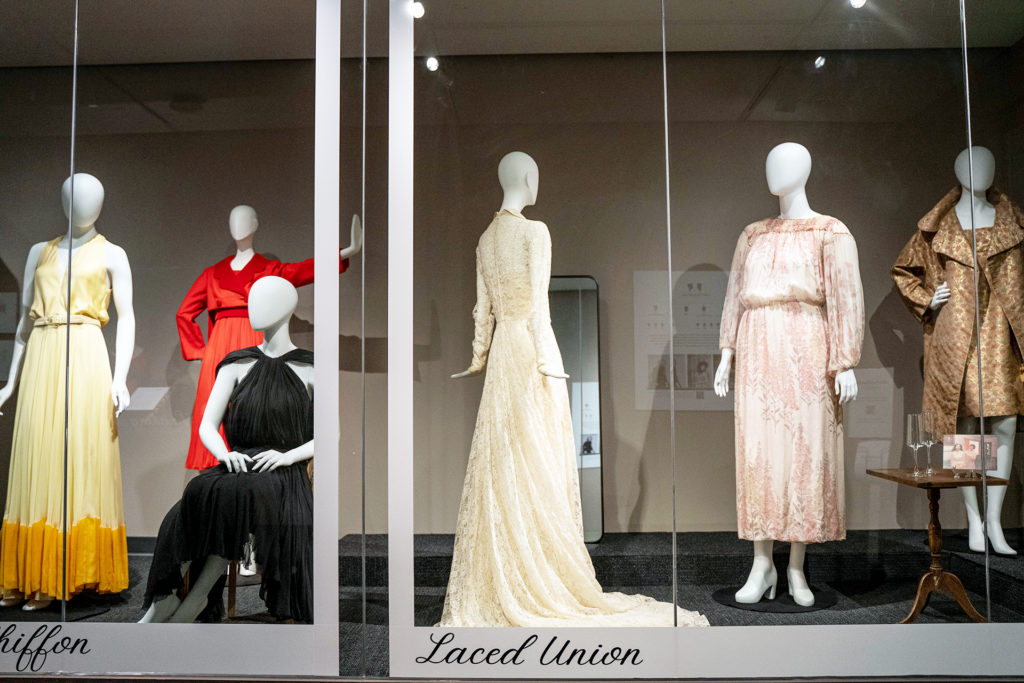 The Avenir Museum features a collection of items honoring the heirlooms and heritage of James Galanos. This photo shows a dress and skirt.