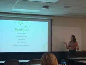 A student presents her Honors Thesis on a screen in a classroom