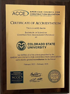 Photo of ACCE plaque showing the certificate of accreditation