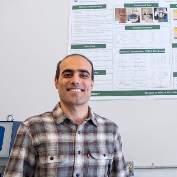 Mohammed Teymouri standing in front of his research poster