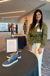 Lida Aflatoony with her shoe design