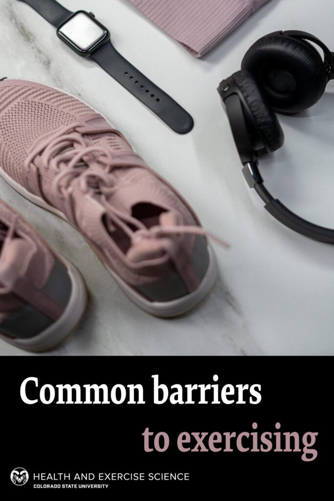 Common barriers to exercising - a collection of workout items such as shoes, headphones, and a watch laid out nicely