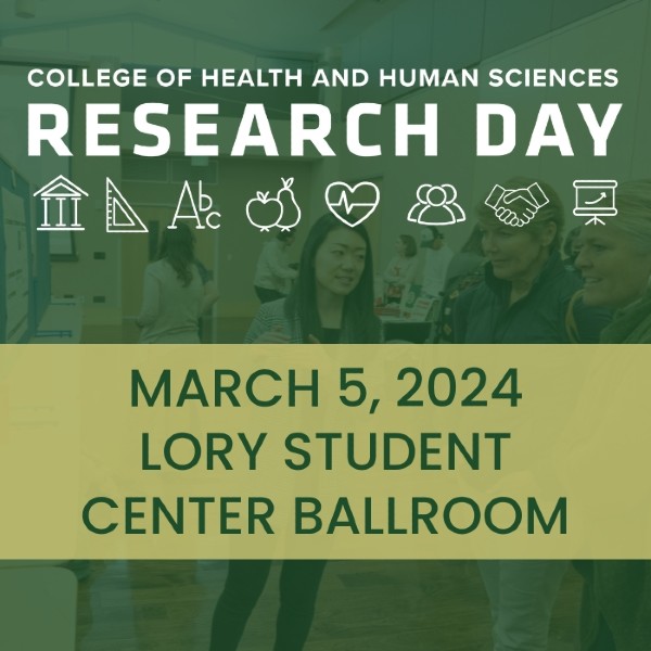 Graphic that reads "College of Health and Human Sciences, Research Day, March 5, 2024, Lory Student Center Ballroom"