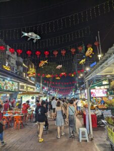 Crowds formed at an Asian night market